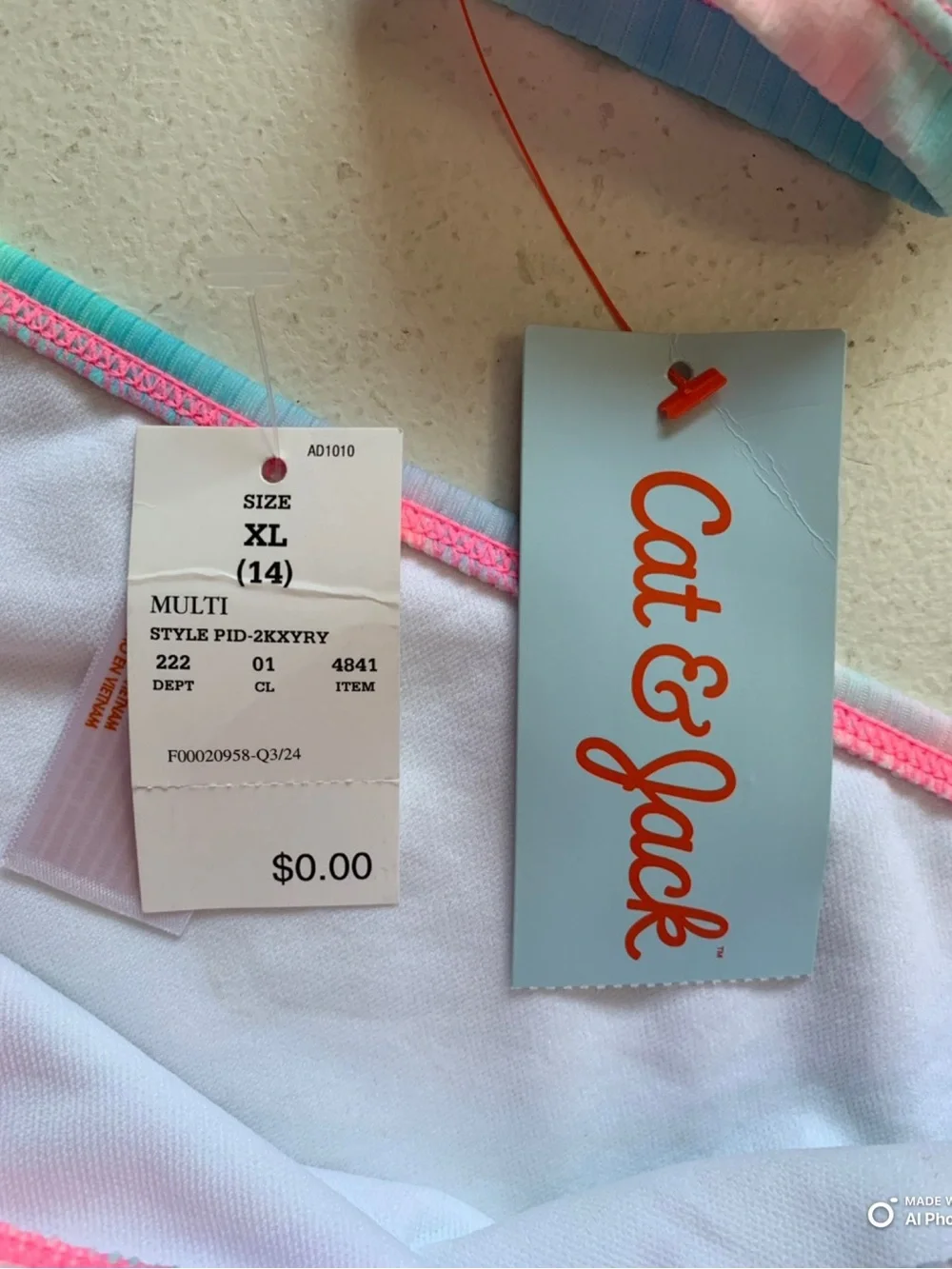 Cat & Jack Girl’s 2-Piece Rashguard Bikini Set Size XL NWT Pink Blue Tie-Dye